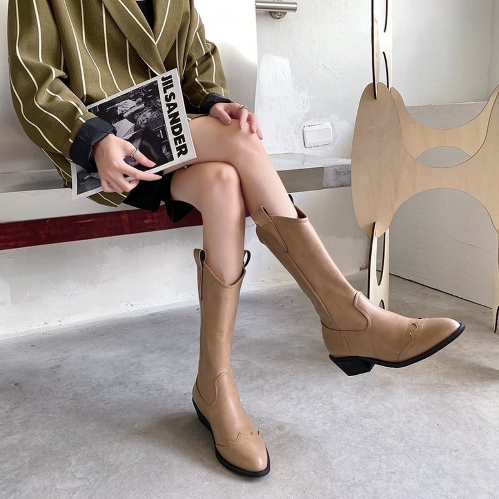 Pointed Toe Chunky Heel Boots Vintage Western Cowboy Rider Boots